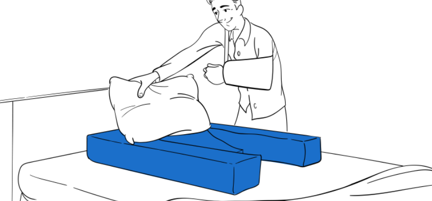 Setting up Restore You Therapeutic Support on bed for MLPP shoulder surgery recovery positioning