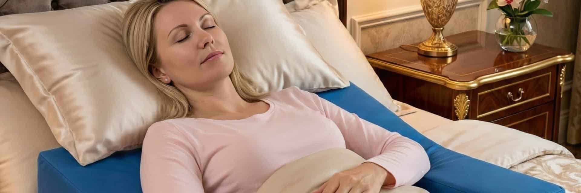 Woman sleeping comfortably with best pillow for shoulder surgery recovery in her own bed